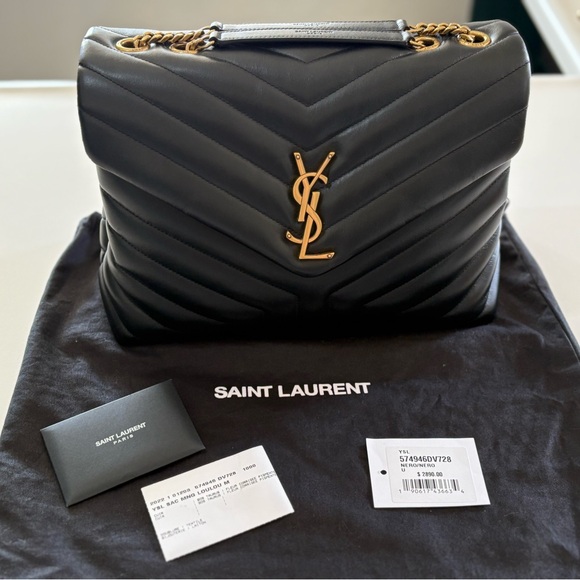 YVES SAINT LAURENT YSL LOULOU MEDIUM MATELASSE BLACK AND GOLD BAG EUC!!!! - Picture 6 of 17